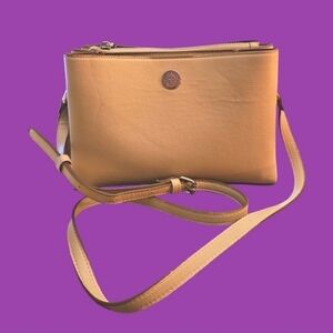 ANNE KLEIN Taupe Faux Leather Bucket Crossbody Bag
